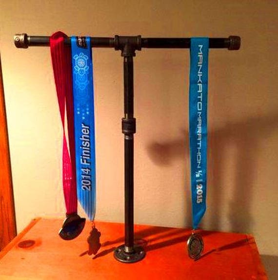 Sports Medal Display Stand Industrial Black Pipe-- Marathon, 26.1, Half Marathon, 13.1, 10 K, 5 K, Sprint Tri, Tri,Iron Man