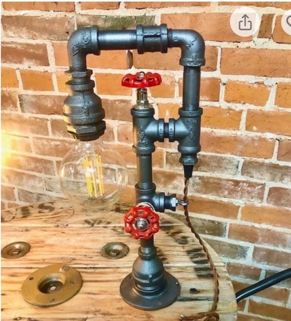 Handmade Industrial Pipe Lamp/Light, Desk Lamp with Antique Style Braided Dimmer Switch Cord