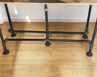 Industrial Pipe Table Base Kit, 3/4" Pipe x 36" tall - Foot Rails on both sides