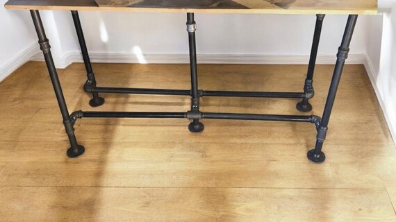 Industrial Pipe Table Base Kit, 3/4" Pipe x 36" tall - Foot Rails on both sides