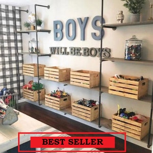 Industrial Pipe Shelving, 5 Shelf Wall Mounted DIY Parts Kit, 12&quot; Deep x 80&quot; Tall x 144&quot; Wide