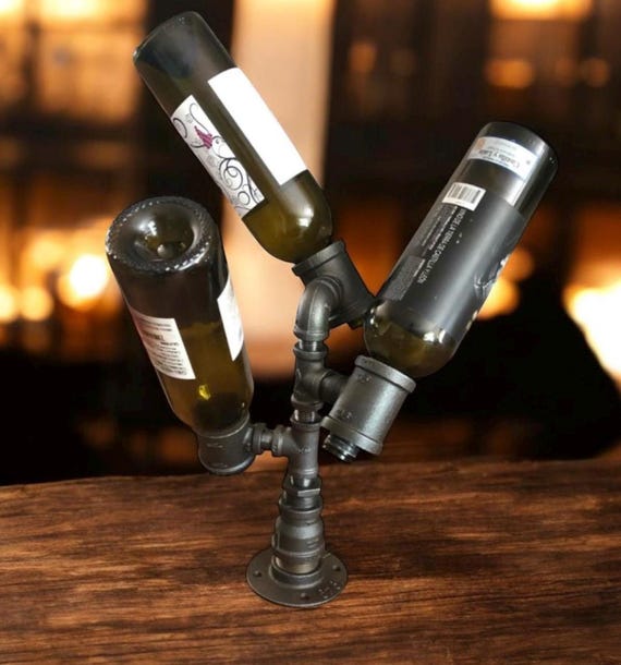 Industrial Pipe Wine Rack, Liquor Bottle Holder - Holds up to 3 Bottles