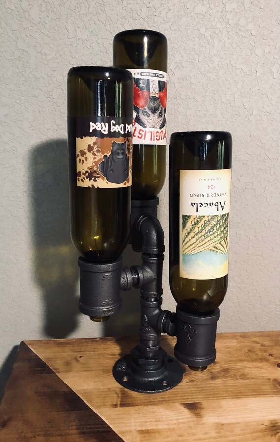 Industrial Pipe Wine Rack, Liquor Bottle Holder - Heavy, Sturdy Design - Holds up to 3 Bottles - Great for Display and Storage