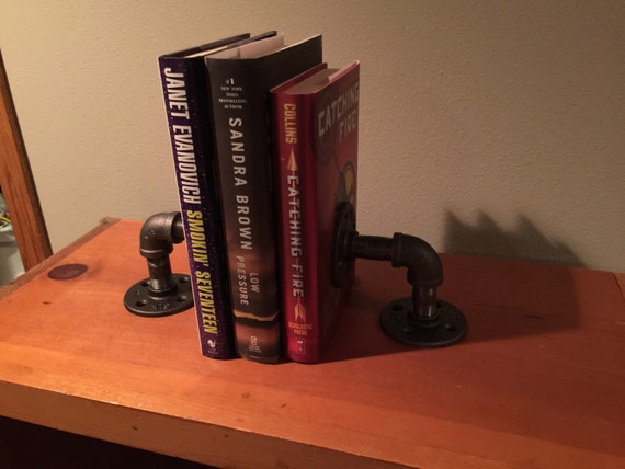Industrial Black Pipe Bookends, 1 PAIR (2 Bookends) Completely Assembled or "DIY" Kit