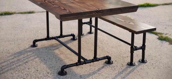 Industrial Pipe Dining Room Table Base and One Bench Base "DIY" Parts Kits