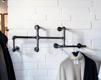 Unique Industrial Pipe Clothing Rack Bracket, Clothes Hanger Rack Kit, Commercial Grade Quality, Functional Wall Art