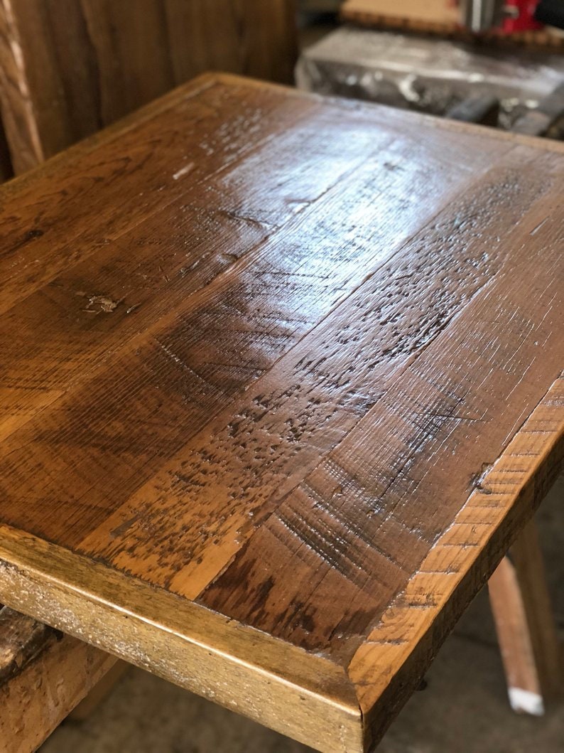 Reclaimed Century Old Wood Table Top Dark Brown Finish 24 x 30