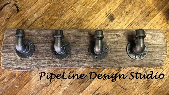Handmade Industrial Pipe Coat Rack or Towel Rack, One of a Kind, Real Ocean Driftwood - Great Christmas Gift Idea, Ready to Ship!!