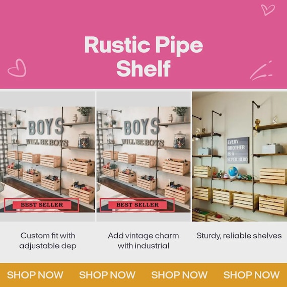 Rustic Industrial Pipe Shelf Kit - Custom Vintage Wall Storage Organizer for Home & Office Decor, Adjustable Size
