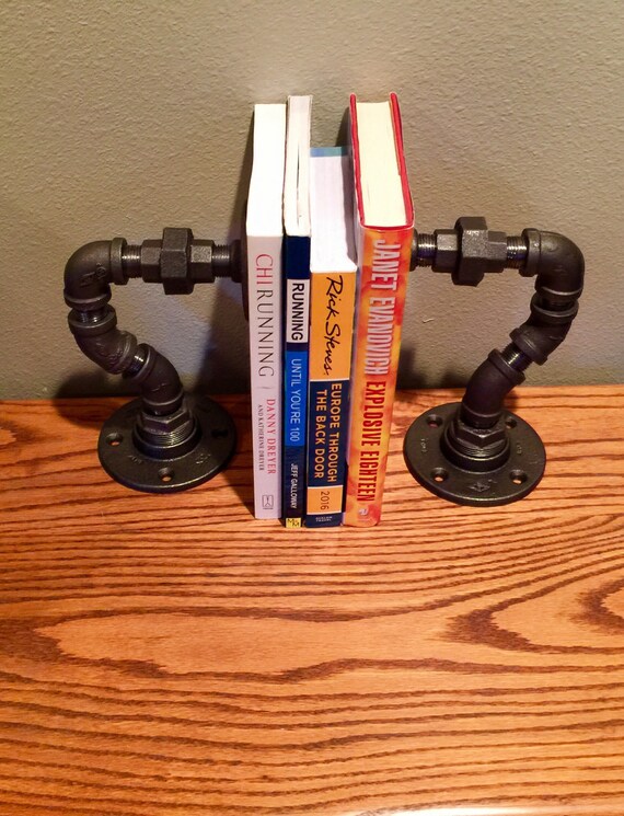 Bookends Industrial Style Black Pipe Metal Rustic Home Office Decor Modern Bookshelf Accessory Gift