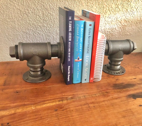 Industrial Pipe Bookends, 1 PAIR (2 Bookends), DIY Kit