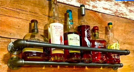 Rustic Industrial Pipe Shelf Brackets for Stylish Bottle Storage & Wall-Mounted Decor, Durable Vintage Support for Home Bar or Kitchen
