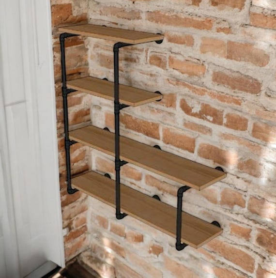 Iron Pipe Shelving Wall Unit, 42” tall, 4 Shelves “DIY” Parts Kit, Shelf Depth Options-4", 5", 6", 7", 8", 9", 10", 11", 12", 14", 16", 18"