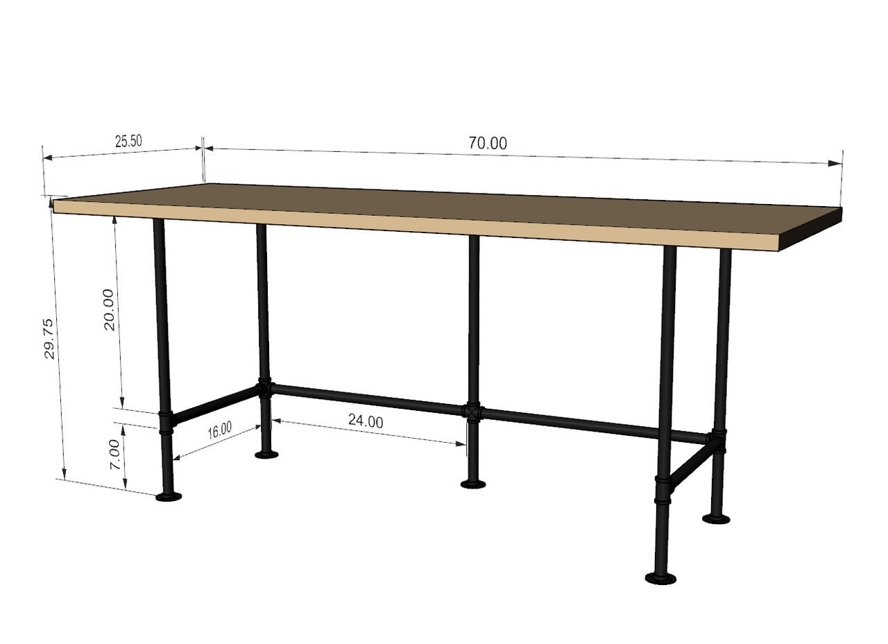 Black Pipe Desk Base Diy Parts Kit 1 Pipe X 56 Long X 20 Wide X