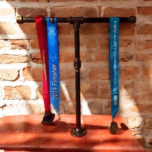 Sports Medal Display Stand Industrial Black Pipe-- Marathon, 26.1, Half Marathon, 13.1, 10K, 5K, Sprint Tri, Tri, Iron Man