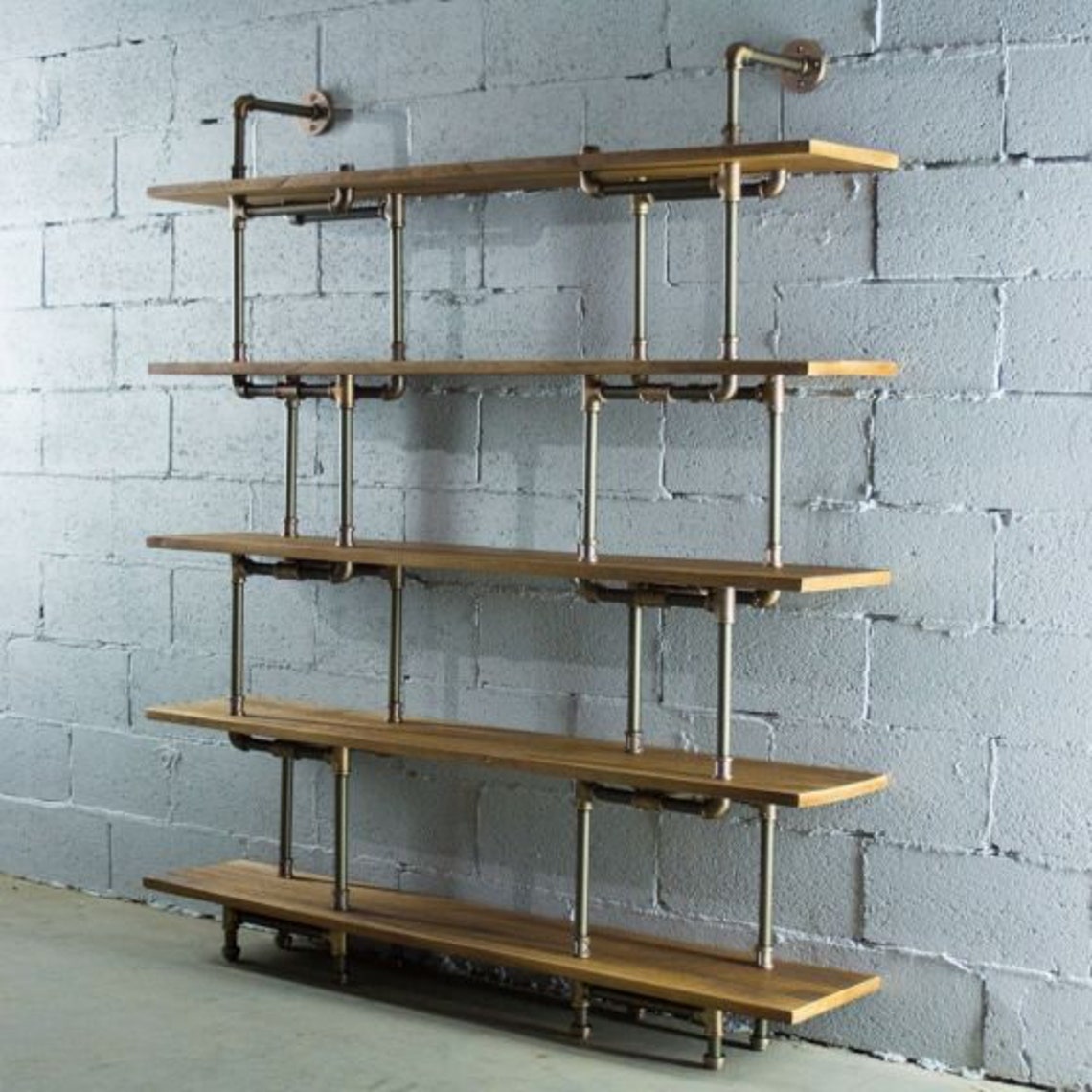 Modern Industrial Pipe Bookcase with 5 Solid Reclaimed Wood Etsy