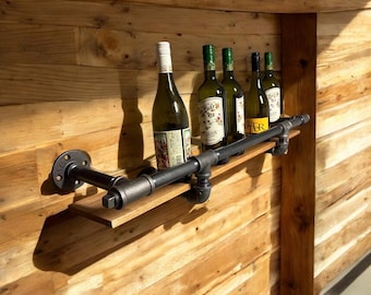 Industrial Pipe Shelf Bracket with Drink Rail Kit – 36” Long x 6” Deep, Custom Sizing Availble