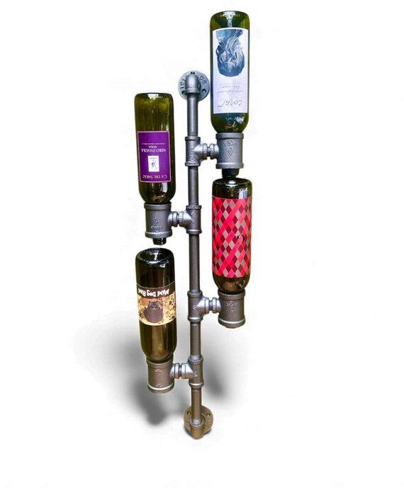 Industrial Pipe Wine Rack Parts Kit - Bottle Holder Wall Mount, DIY Rustic Home Bar Storage Organizer