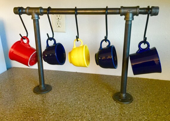Industrial black pipe Coffee mug holder, Coffee cup rack/hanger, Coffee mug storage