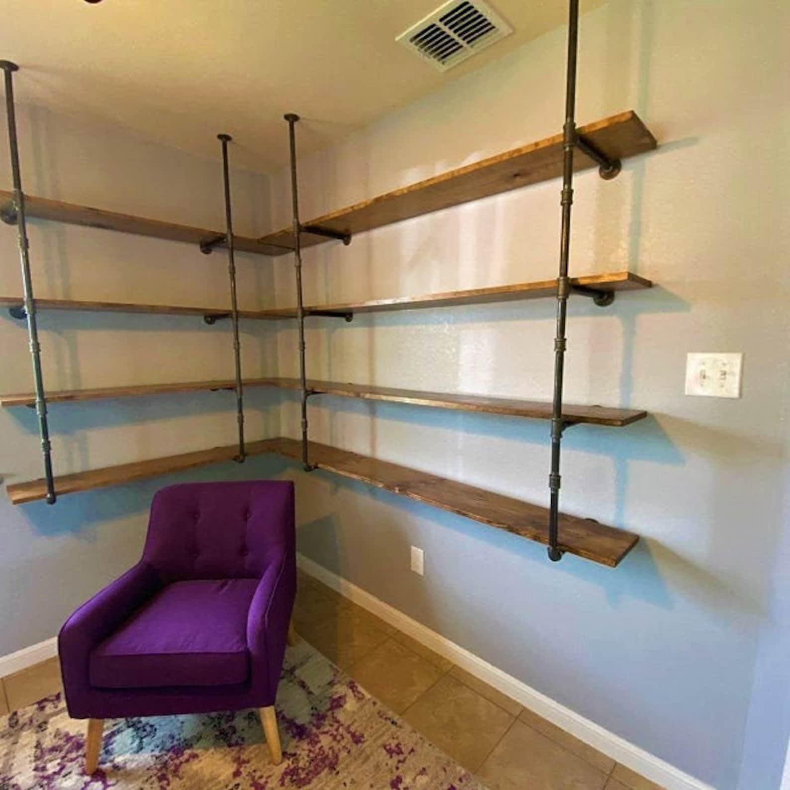 Industrial Pipe Corner Shelving Wall & Ceiling Mounted Parts Etsy