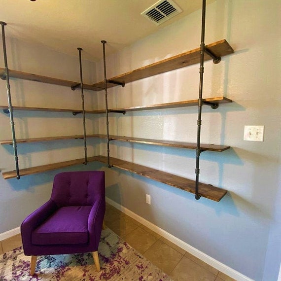 Industrial Pipe Corner Shelving, Wall & Ceiling Mounted, Parts Kit "DIY", Superior Quality Pipes!