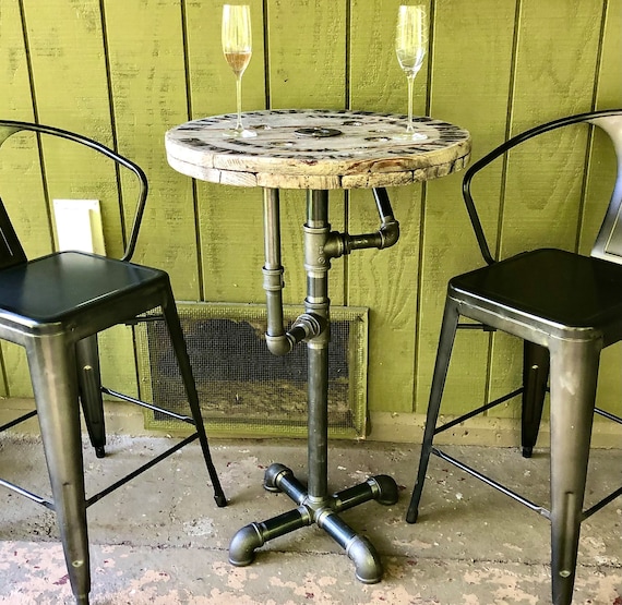 Industrial Pipe Bistro Table - 1.5" Pipe - 24" round wood top, 40" tall