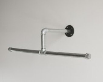 Industrial Pipe Closet Hanger Rod, Industrial Pipe Towel/Clothing Rack - 20" Long, Silver pipe or Black pipe available