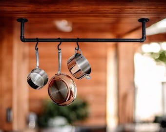 Ceiling Mount Pan Rack Organizer - Industrial Pipe Kitchen Storage, Multiple Sizes for Pots & Pans