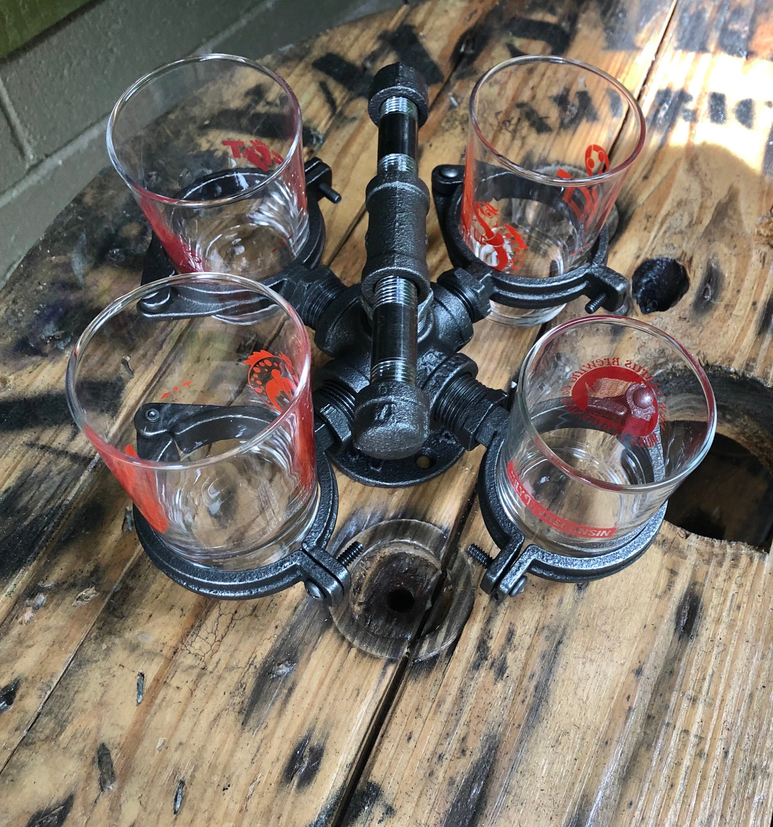 Beer Flight Holder Carrier Handmade With Industrial Pipe Holds 4 Beer beer-flight-holder-carrier-handmade-with-industrial-pipe-holds-4-beer