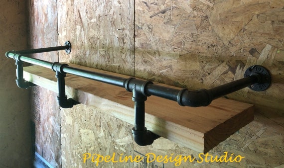 Black Pipe Shelf Bracket with Drink/Bar Safety Rail "DIY" Parts Kit