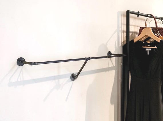 Industrial Pipe Heavy Duty Clothing Pipe Rack Wall Mounted, Lengths Available 52”, 64”, or 76”