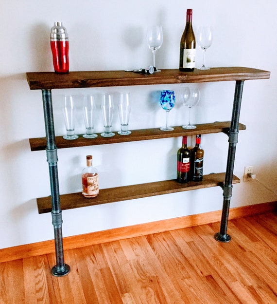 Black Pipe Mini Bar, Shelf -40" Tall, "DIY" Parts Kit, Space Saver Bar/Storage