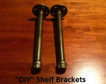Black Pipe Shelf Brackets, SET of 2- 1/2" X 4", 5", 6", 7",8", 9", 10", 11", 12", 14", 18" or 24" "DIY" Parts Kit, ***SAVE 30% -Easy Project