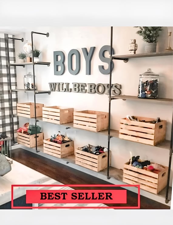 Rustic Industrial Pipe Shelf Kit - Custom Vintage Wall Storage Organizer for Home & Office Decor, Adjustable Size