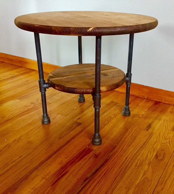 Black Pipe Table "DIY" Parts Kit with optional unfinished 36" round wood top and 24" round wood shelf, 20" tall
