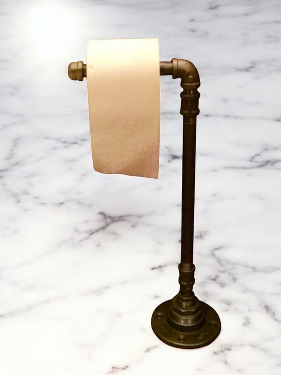 Toilet Paper Holder Industrial Pipe Free Standing Floor Stand Rustic Bathroom Accessory Vintage Style