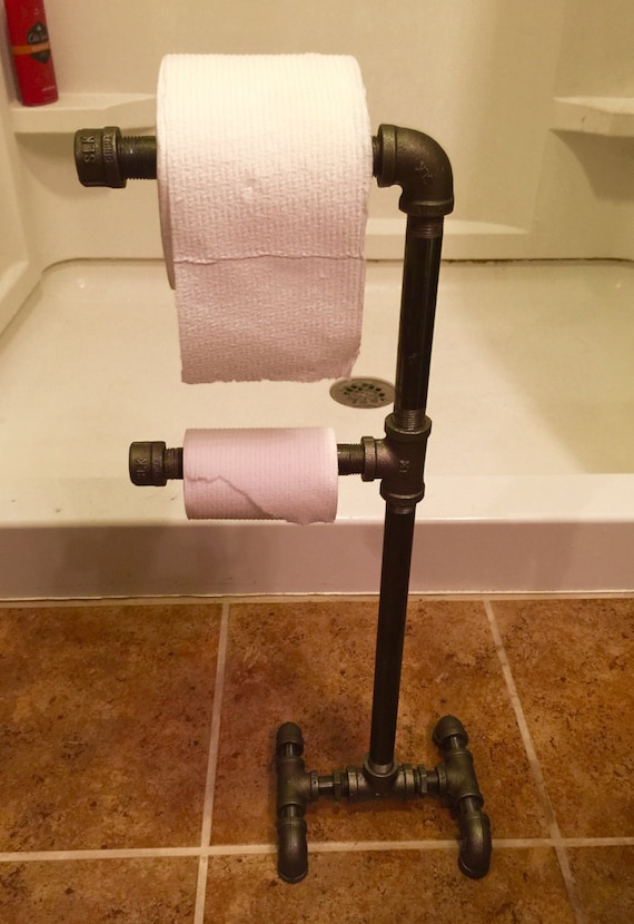 Industrial Black Iron Pipe Double Toilet Paper Holder, Urban, Loft, Steampunk Style - Complete or "DIY" parts kit