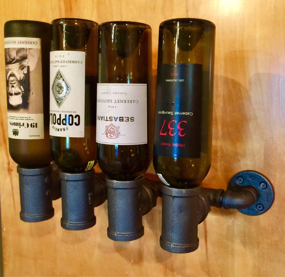 Industrial Pipe Wine Rack DIY Kit - Holds 4 Bottles, Rustic Bar Décor, DIY Parts Kit