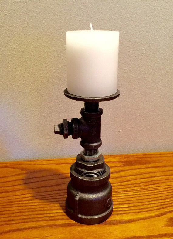 Candle Holder made from industrial Grade Black Iron Pipe, Unique Reversible Design, Turn over for different look