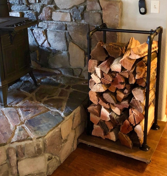 Industrial Pipe Firewood Storage Rack with Wheels DIY Parts Kit