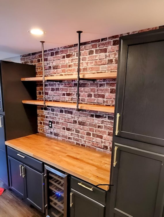 Industrial Pipe Shelving Parts Kit DIY - 2 Shelves, 40" Tall, Choose Depth 4"-18" Rustic Metal Storage Unit