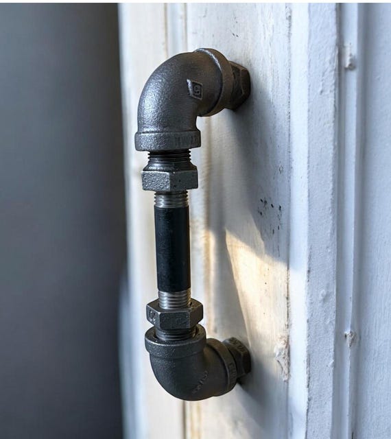 Small Industrial Pipe Kitchen Door Pull, 6” long x 2” deep