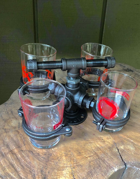 Beer Flight Holder/Carrier, Handmade with Industrial Pipe, Holds 4 Beer Glasses