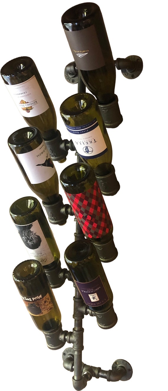 Industrial Pipe Wine Rack, Holder - Wall Mount or Tabletop, Bar Display for Home or Business Holds up to 8 Bottles, DIY Parts Kit