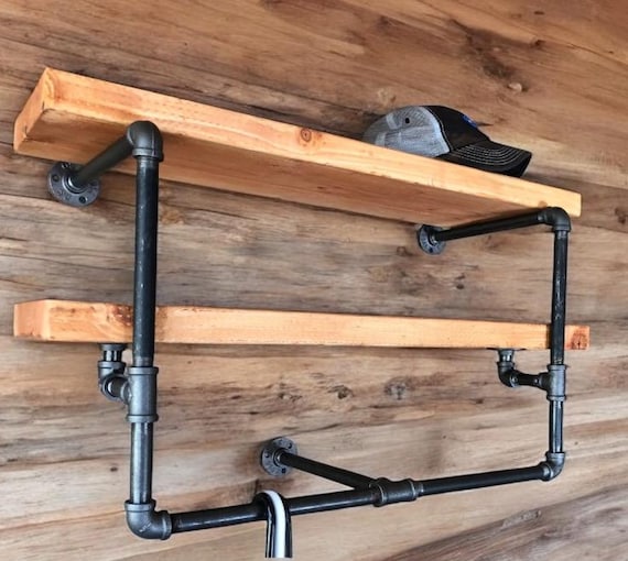 Industrial Pipe Shelf Bracket, Clothes Hanger Rack Kit,  Length Options - 18”, 24”, 30”, 36”, 48" Depth Options - 6”, 8”, 10”, 12”, 14”
