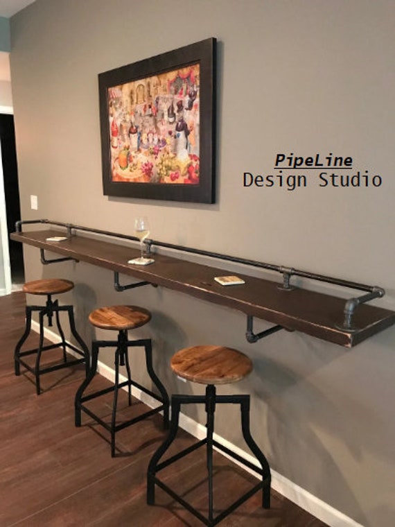 Industrial Pipe Drink/Bar Rail, "DIY" Parts Kit -Lengths Available- 3ft up to 12ft <> Available Depths- 4" up to 24", Custom Orders Accepted
