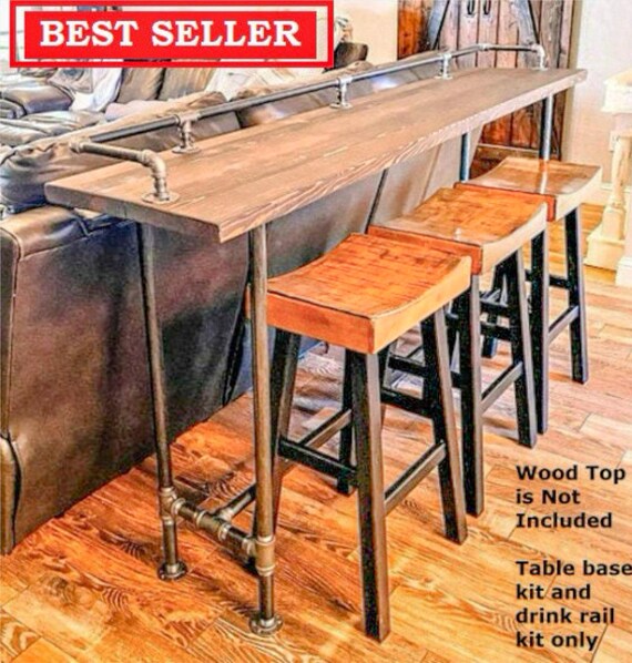 Industrial Pipe Table Base & Drink Rail Kit - 72” long x 16” wide x 40" tall