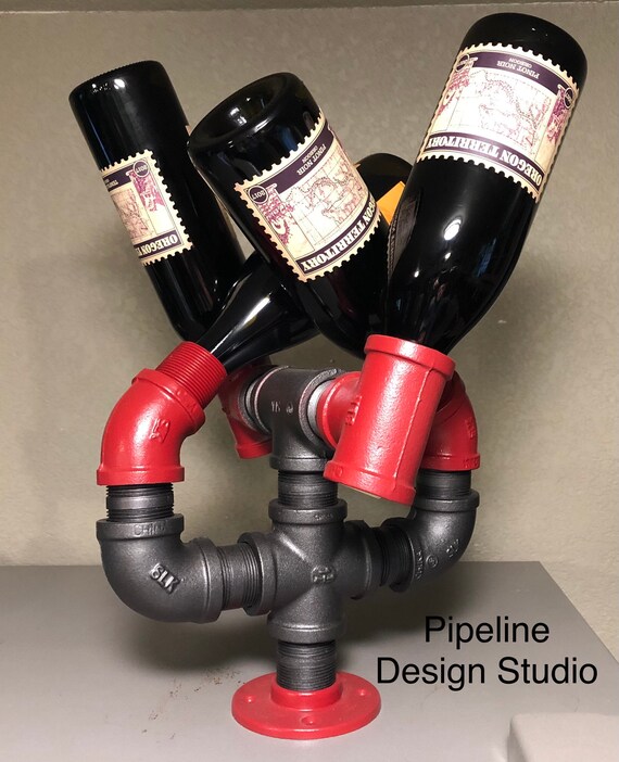 Industrial Pipe Wine Rack, Holder - Holds 4 Bottles