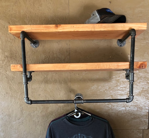 Industrial Black Pipe Shelf Bracket/Clothes Hanger, “DIY” Parts Kit - Custom Sizing Options Available by request