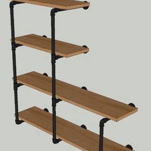 Industrial Pipe Shelving Wall Unit, 42” tall, 4 Shelves “DIY” Parts Kit - - Pipe Size Options Include - 1/2", 3/4", & 1" Pipe